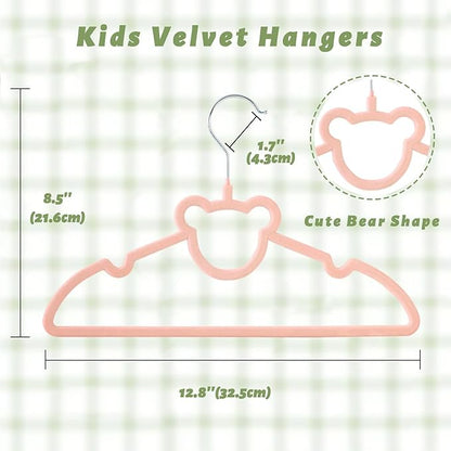 ManGotree 12.8" Kids Velvet Hangers, Non-Slip Felt Baby Clothes Hanger, Cute Bear Hanger for Nursery, Space Saving Toddler Hangers for Children's Closet (20 Pack, Pink)