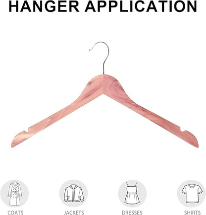 Premium Wooden Top Hangers, Heavy Duty Solid Wood Suit Hangers with 360° Swivel Hook & Anti-Slip Notches, Durable Clothes Hangers for Jackets, Coats, Shirts & Dresses(Cedar Wood/12-Pack)