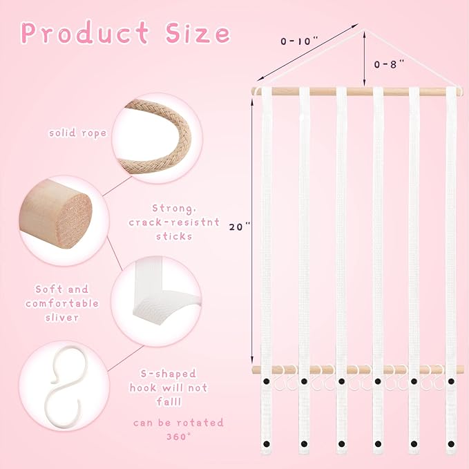 OAOLEER Hair Bow Holder Organizer for Girls，Hair Clips Headband Organizer Storage Wall Hanging Home Decor for Girls Room (1Pcs White 20Inch)