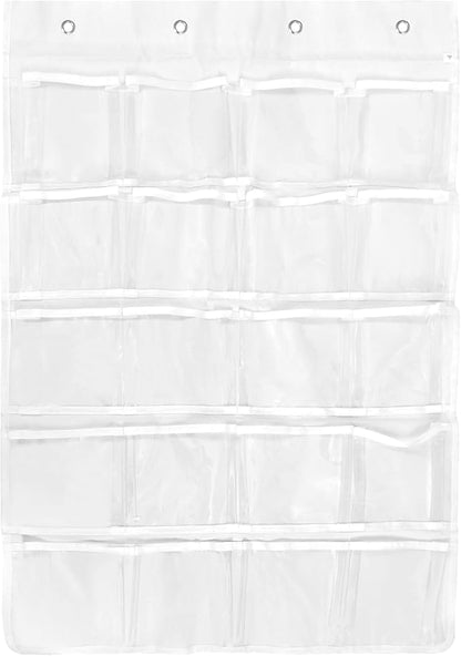 Premium Over Door Shoe Organizer, White, 20 Pockets, Heavy Duty Hanging Storage Rack with Metal Hooks for Closet, Bathroom, Dorm, Space Saving Solution for Shoes, Accessories, Toys