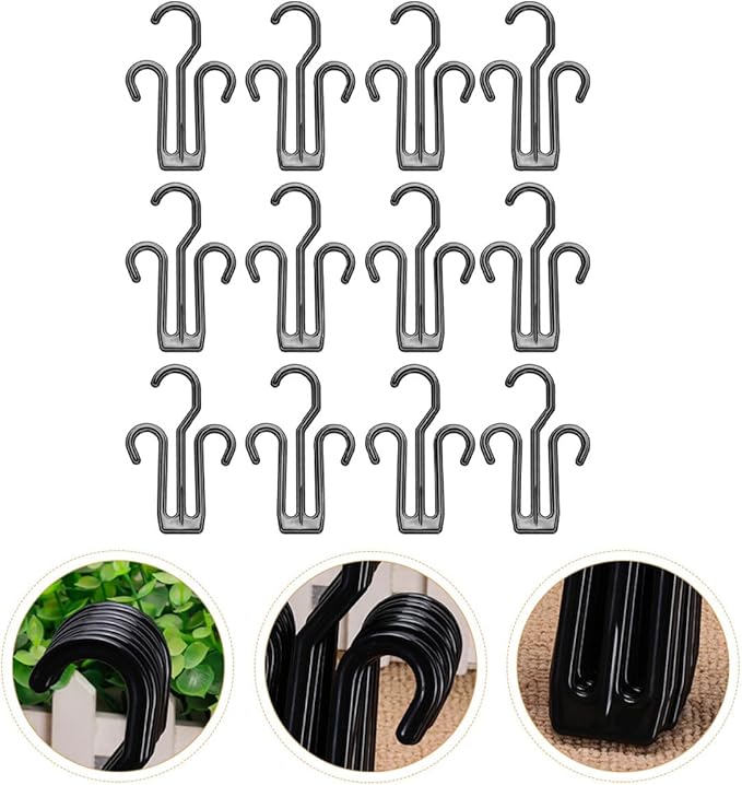 12pcs Black Plastic Shoes Hanging Organizers Sturdy Shoe Hooks for Exercise Bike and Slippers Drying Rack for Home and Dorm