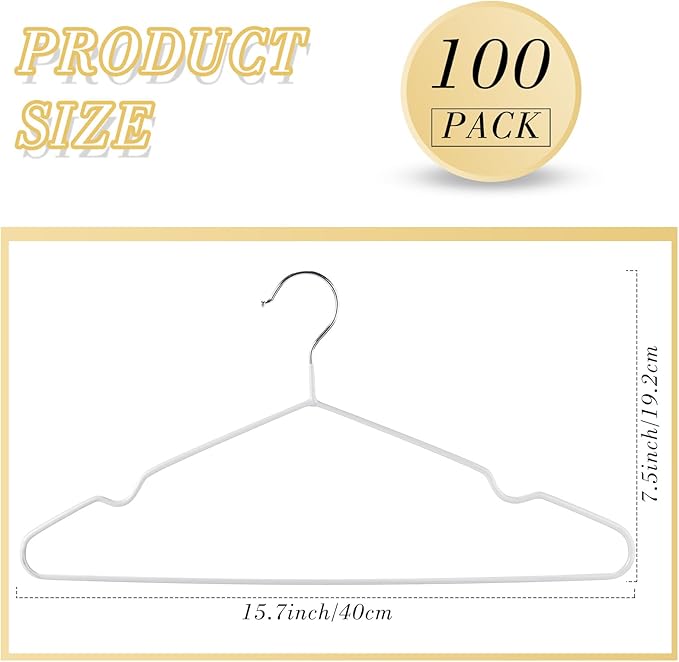 Wesiti 100 Pcs Metal Wire Non Slip Hangers for Clothes Space Saving Hanger Strong 15.7 in Triangle Clothes Coat Suit Bridal Boutique Dress for Closet Dorm Rack(White)