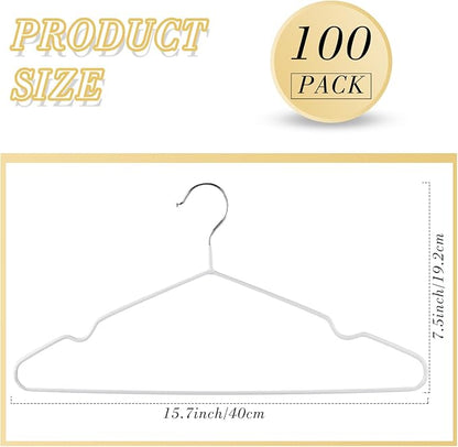 Wesiti 100 Pcs Metal Wire Non Slip Hangers for Clothes Space Saving Hanger Strong 15.7 in Triangle Clothes Coat Suit Bridal Boutique Dress for Closet Dorm Rack(White)