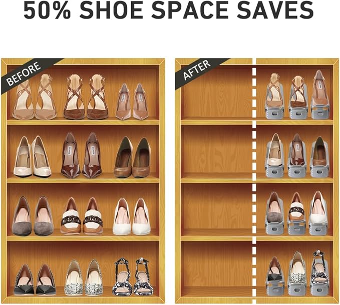 NVGSN Shoe Slots Organizer 20 Pack - Shoe Stackers for a Pair of Shoes, Shoe Storage Shoe Space Savers 50%, 4 Levels Adjustable Thickening expandable Shoe Rack Holders Shoe Organizer for Closet, Grey
