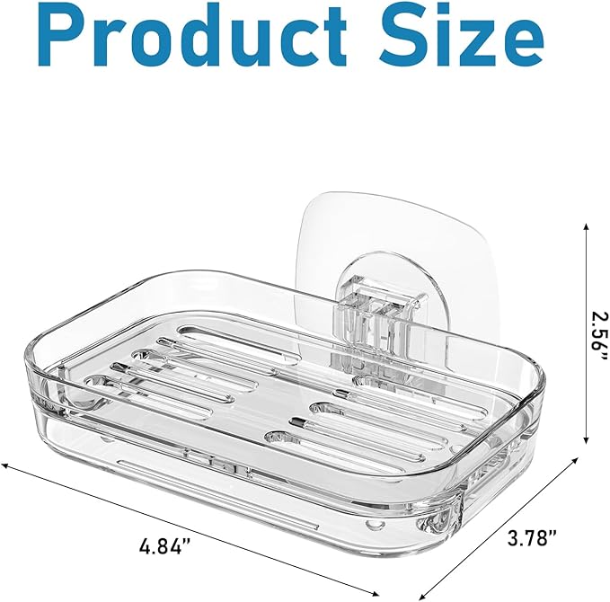 Soap Dish for Shower Clear Soap Holder Pull-Out Water Tray No Drilling Required Strong Fixation for Rv Bathroom and Kitchen Easy（1 Pack）
