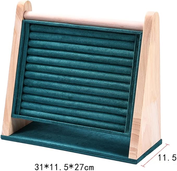 Vertical Solid Wooden Jewelry Storage Stand Large Capacity Hanging Organizer Display Board Rack with 10 Strip Slots for Chest Pin Earrings Jewelry Ring Small Ornament (Dark Green)