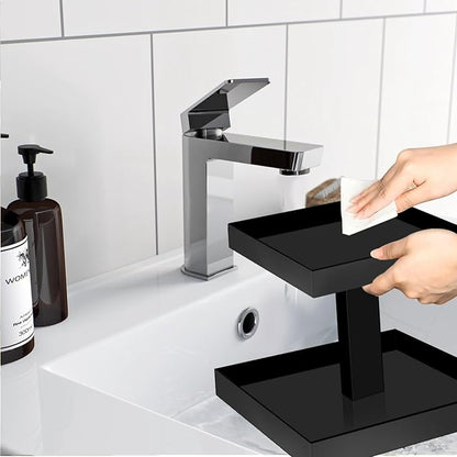YAGELI Black Perfume Organizer for Men, 2 Tier Acrylic Cologne Rack Stand, Rectangular Vanity Storage for Bathroom and Bedroom Countertops, Holds Bottles Up to 6.5 Inches Tall
