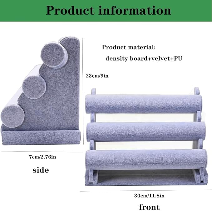 3 Tier Bracelet Holder Display, Velvet Watch Organizer Stand for Selling, Detachable Jewelry Racks for Vendors(Grey)