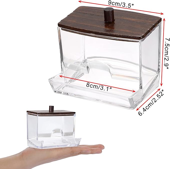 Hipiwe Clear Acrylic Qtip Holder Apothecary Jar with Wood Lid Cotton Ball and Swab Organizer Bathroom Accessories Canister Paperclip Organizer for Cotton Round Pads, Floss Picks