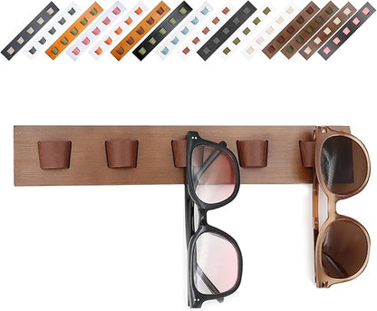 ACOCOFE Sunglass Organizer Wall Mount, Wood Eyeglass Storage Holder, Glasses Rack for Multiple Eyewear Display Men Women (Umber-brown)
