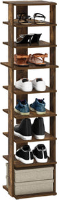 Furinno Compact Vertical Shoe Rack, 9-Tier Narrow Shoe Organizer, Free Standing Shoe Storage, Shoe Shelf for Boots, Sneakers, 12 x 12.6 x 51, for Closet, Entryway, Office, Garage, Amber Pine