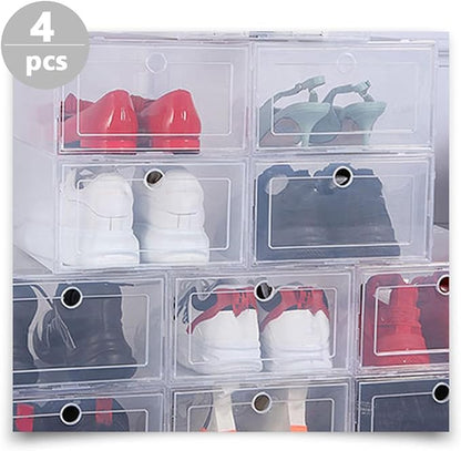 VICASKY Pp Plastic Shoe Storage Boxes, 4pcs Drawer-type Stackable Shoe Containers for Men and Women, Home Closet Organization and Sneaker Storage