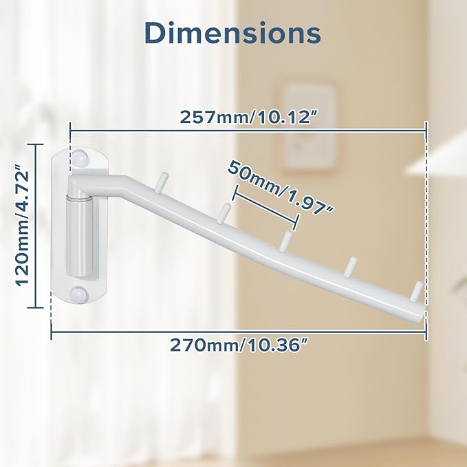 Alise Swing Clothes Hanger Rack,Garment Racks Wall Mount Clothes Bar-Hanger Holder Hooks Heavy Duty Folding Drying Rack Space Saving Clothing Hanging System Closet Storage Organizer,White