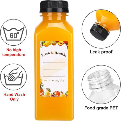 Moretoes 36pcs 12oz Juice Bottles, Plastic Bottles with Lids, Reusable Clear Containers with Caps for Juices, Milk, Smoothie and Other Beverages