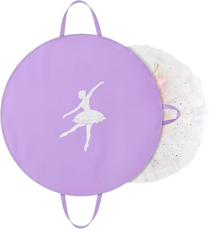 KEEGH Girls Tutu Garment Bag 35 Inch Ballet Tutu Bag, Foldable Dance Costume Garment Bag for Hanging Clothes, Pancake Dance Bag for Dancers with Handle Strap for Travel or Storage, Purple