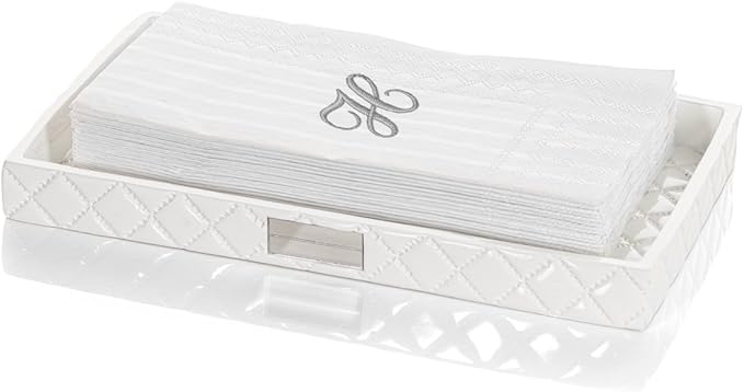 Creative Scents Quilted Mirror Vanity Trays for Bathroom – Decorative Cosmetics Organizer - Durable Resin -Bathroom Tray for Arranging Perfume/Jewelry/Makeup - Elegant Bathroom Accessories (White)