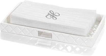 Creative Scents Quilted Mirror Vanity Trays for Bathroom – Decorative Cosmetics Organizer - Durable Resin -Bathroom Tray for Arranging Perfume/Jewelry/Makeup - Elegant Bathroom Accessories (White)