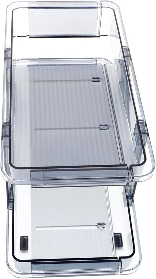 Double Tier Beverage Organizer Rack Rolling Soda Can Holder for Refrigerator Convenient Beer and Drink Dispenser Space-saving Storage for Kitchen and Pantry