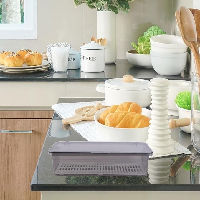 Housoutil Plastic Cutlery Organizer with Lid and Drainer Kitchen Utensil Storage Tray for Drawer and Countertop Flatware Holder for Organized Tableware 11X5X3 Inches
