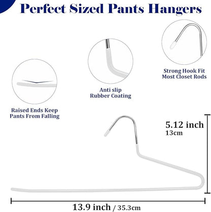 50 Pack Open Ended Pants Hangers with Non Slip Design,Suitable for Trousers,Jeans,Towels for Closet Space Saving,Durable Metal Material with Rubber Coating (White)