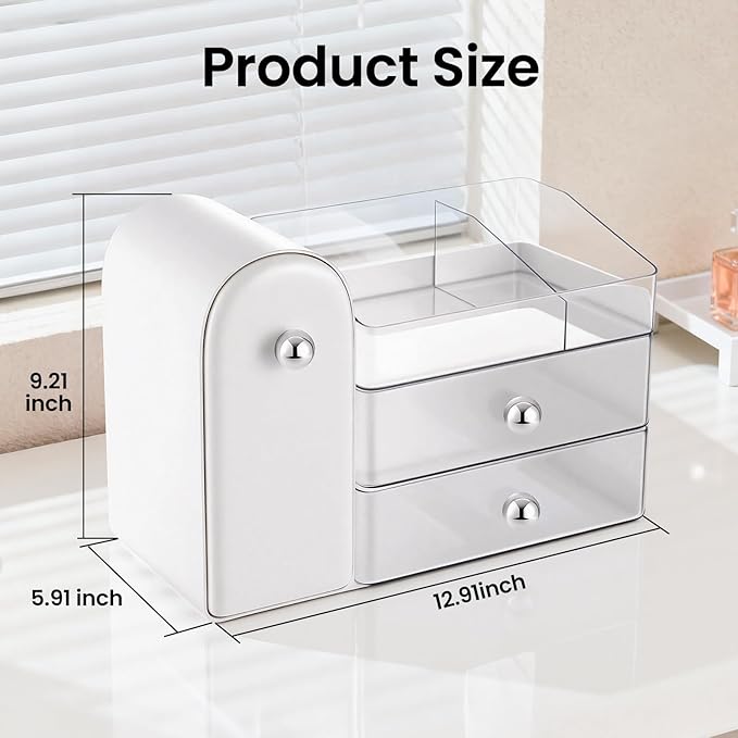 Makeup Organizer,Vanity Organizer with Makeup Brush Holder,Large Skincare Organizers with Drawers,Bathroom Countertop Organizer,Storage Lipstick,Perfume,Nail Polish,Beauty,Gifts for Woman