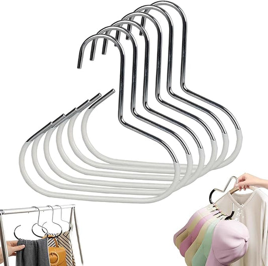 Durable Steel Hangers: Maximize Closet Space with Versatile Storage, Multifunctional Stainless Steel Hat Hangers, Heavy Duty Space Saving Closet Organizer for Hats, Scarves, Belts (White,6PCS)