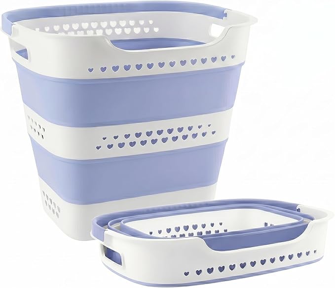 Collapsible Plastic Laundry Basket Hamper with Handles, Foldable Pop Up Storage Container Organizer for Washing Storage, Blue