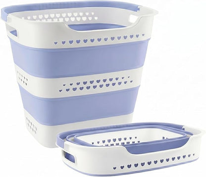 Collapsible Plastic Laundry Basket Hamper with Handles, Foldable Pop Up Storage Container Organizer for Washing Storage, Blue