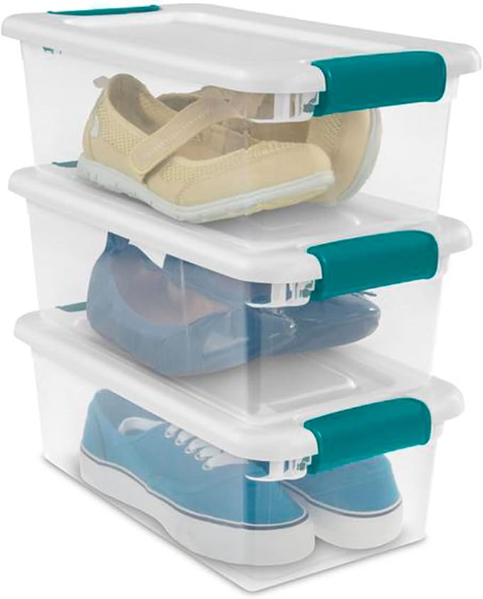 Sterilite 15 Qt Stackable Storage Box with Latching Lid, 12 Pack Bundled with 6 Qt Plastic Organizing Bin with Latch Lid, 12 Pack
