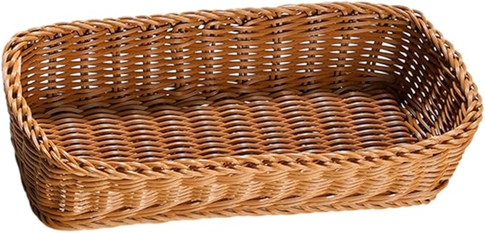 Chopsticks Fork Storage Tray Woven Cutlery Basket, Handwoven Imitation Rattan Silverware Tray for Countertops Cabinets Spoons, 26cmx12cmx6cm