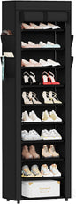 Mavivegue Shoe Rack with Cover, 10 Tier Tall Shoe Organizer for 18-22 Pairs of Shoes, Shoe Organizer with 4 Side Pockets, Shoe Cabinet for Entryway, Closet