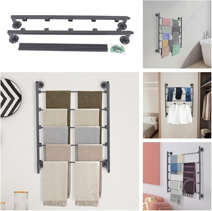 5 Tier Wall Mounted Scarf Rack, Metal Ribbon Storage Organizer, Multi-Purpose Retail Display Tie & Scarf Rack, Space-Saving Shawl Belt Towel Storage Rack for Home Clothing Retail Store