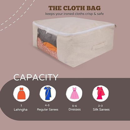 Canvas Storage Bag - Saree Covers with Zip | Canvas Saree/Garment Storage Bag for Dresses, Sarees, Lehengas, Clothes (CANVAS STORAGE BAG L-PACK OF 5, 15 × 13 × 9 Inches PACK OF 5)