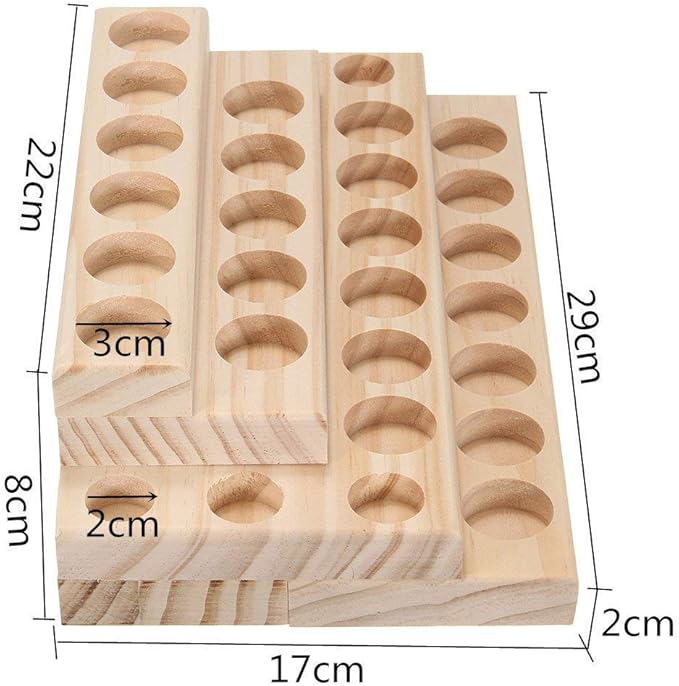 VolksRose 4-Tier Essential Oils Storage Rack, Wooden Essential Oils Nail Polish Display Holder Shelf, Cosmetic Perfume Essential Oil Organizer Stand - 30 Slots for (5ml 10ml 15ml 20ml) Bottles