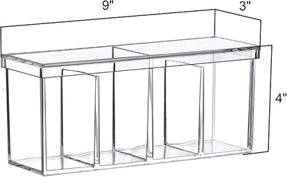 Amazing Abby - Qutie - Acrylic 4-Compartment Makeup Organizer with Lid, Clear Plastic Bathroom Vanity Organizer, Great for Cotton Balls, Cotton Swabs, Makeup Sponges, Lipsticks, and More