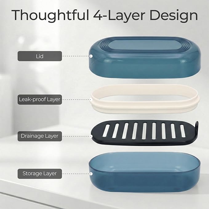 AIMAIAIMAI Shampoo Bar Holder Travel Case for Two Bars – Compatible with Kitsch Solid Shampoo & Conditioner Bars, Large Soap Container for Bathroom or Travel (Blue Style A-Large)