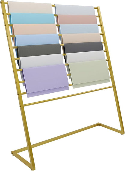 10 Tier Scarf Display Stand, 47.24In Metal Scarf Holder Organizer, Freestanding Scarf Rack for Commercial Clothing Retail Store Towel Rack Ties Belt Pants Hanging Rack (Golden)