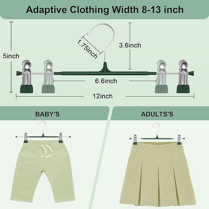 POZEAN Pants Hangers with Clips for Women 30 Pack, 12Inch Adjustable Heavy Duty Skirt Hangers, Space Saving Non-Slip Shorts Jeans Trousers Clothes Hangers, Green