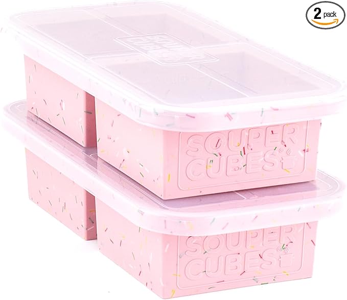 Souper Cubes 2 Cup Silicone Freezer Tray with Lid, Perfect for Storing Lasagna, Leftovers, Sauces, Portioned Meals and More, Silicone Freezer Mold for Meal Prepping - Cotton Candy - 2-Pack