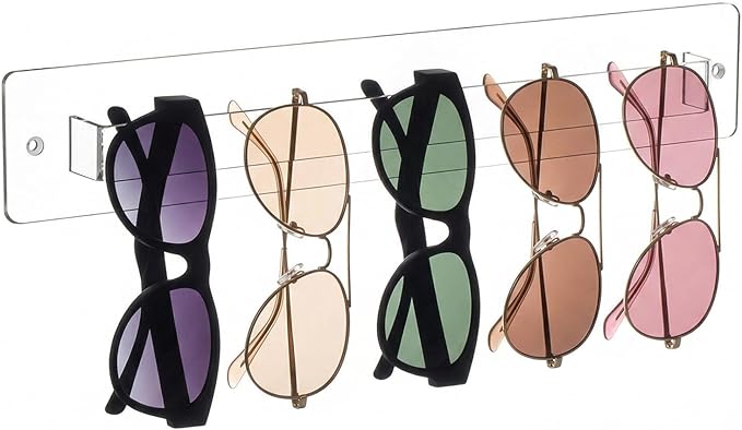 MyGift 13 Inch Premium Clear Acrylic Sunglasses Holder Wall Mounted Organizer Rack, Decorative Entryway Hanging Eyewear Display for Shades Reading Glasses Jewelry