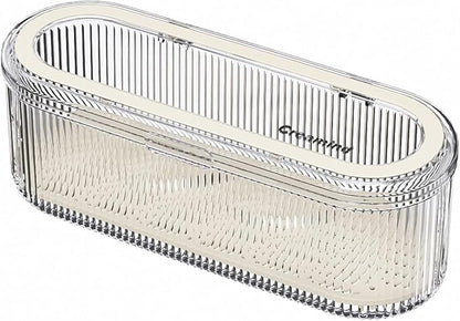 Silverware Organizer with Lid and Drainer, Covered Utensil Tray for Kitchen Drawer and Countertop, Clear Plastic Cutlery and Flatware Storage Box for Spoons Forks Knives Holder Case