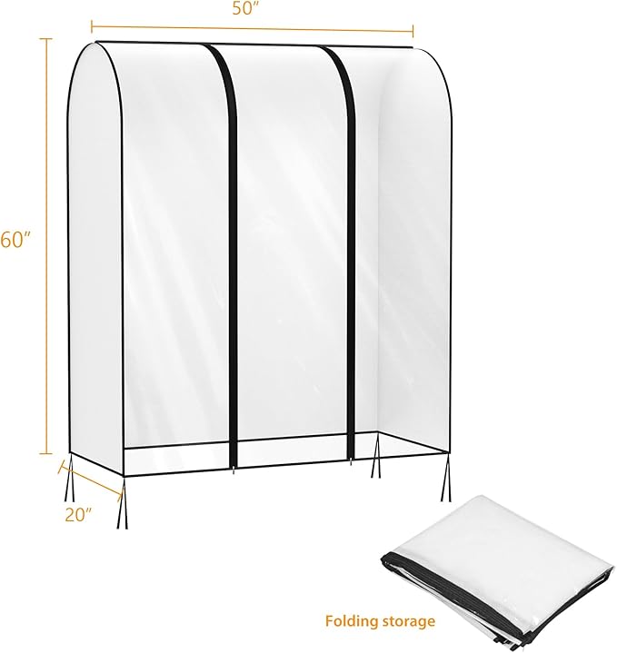 Clear Garment Rack Cover, Clothes Rack Cover Clothing Rack Cover with Durable Zippers for Garment Rack, Clothes Rack, Black, 50"L x 20"W x 60"H (Rack Not Included)