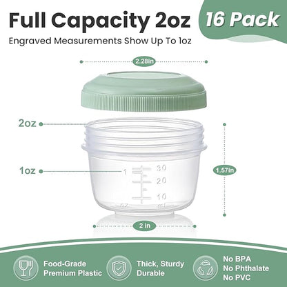 VITEVER 16 Pack 2 oz Salad Dressing Container to Go, Small Condiment Containers with Lids for Lunch Bento Box, Reusable Plastic Snack Jars, Deli Containers, Colorful Sauce Cups, Dishwasher Safe