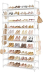 LANTEFUL Tall Shoe Rack 10 Tier Shoe Organizer Large Shoe Shelf with 18 Hooks Storage for 50 Pair Sneaker and Boot, Stackable Vertical Shoe Rack Organizer for Closet, Entryway, Bedroom, White