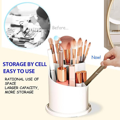 Makeup Brush Holder with Lid, 360 Rotating Multifunction Clear Dustproof Skincare Cosmetic Tools Storage Organizer for Vanity Desktop Bathroom Countertop (White)