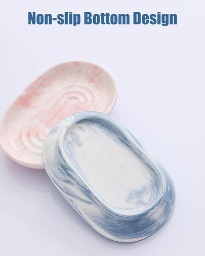 AIMAIAIMAI Ceramic Soap Dish, Marble Pattern Bar Soap Holder - Elegant Hostess Gift, Housewarming Gift for New Home, Decorative Soap Tray for Bathroom, Kitchen (Pink Texture)