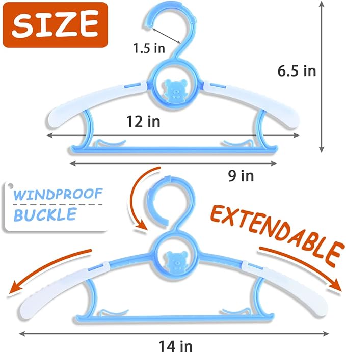 Baby Hangers for Nursery Closet 80 Pack Plastic Kids Clothes Hanger Space Saving Non Slip Extendable Toddler 11-14” Adjustable Hangers Heavy Duty Clothing Infant Hanger Bulk, Mixed Color