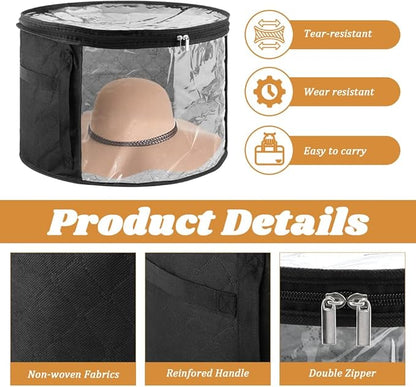 Bibabala Oversized Clear Hat Storage Bag for Women, Holds up to 7 Caps Cowboy Organizer for Closet, Wide Brims Case with Carrying Handles(Black)