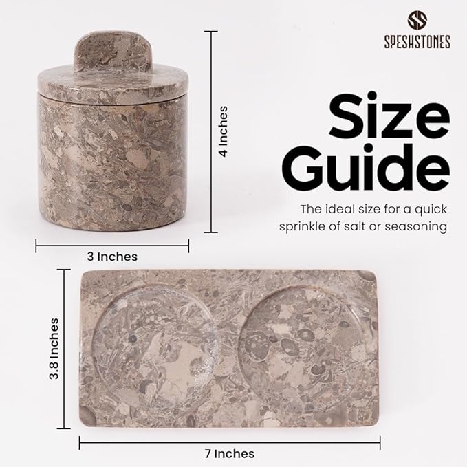 Marble Salt Cellar 4 Inch Salt Jar with Lid, Table Salt Containers for Countertop, Salt Dish, Salt Holder, Spice Jars, Sugar Bowl, Seasoning Container Set of 2, Salt Dispenser