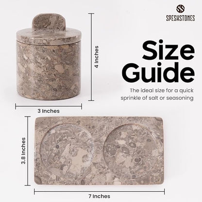 Marble Salt Cellar 4 Inch Salt Jar with Lid, Table Salt Containers for Countertop, Salt Dish, Salt Holder, Spice Jars, Sugar Bowl, Seasoning Container Set of 2, Salt Dispenser